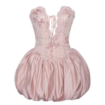 Miss Circle New York Women's Pink / Purple Palesa Pink Ballet Style Embroidered Bubble Hem Mini Dress In Pink/purple