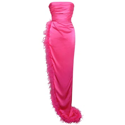 Miss Circle New York Women's Pink / Purple Perrin Fuchsia Pink Feather Dress High Slit Gown In Multi