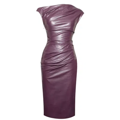 Miss Circle New York Women's Pink / Purple Sabina Purple Leather Slash Neck Midi Dress In Pink/purple