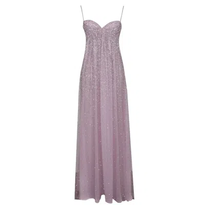 Miss Circle New York Women's Pink / Purple Wallie Pink Rhinestone Embellished Mesh Backless Gown In Multi