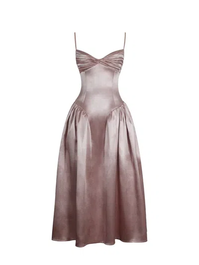 Miss Circle New York Women's Pink Tullia Dusty Rose Satin Ruched Midi Dress