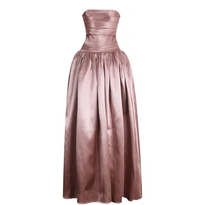 Miss Circle New York Women's Pink Willette Deep Rose Satin Strapless Gathered Maxi Dress