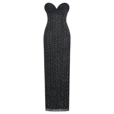 Miss Circle New York Women's Preslie Black Satin & Crystal Mesh Sheath Maxi Dress