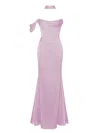 Miss Circle New York Women's Pink / Purple Ivona Mauve Halter Neck Double Duchess Satin Gown