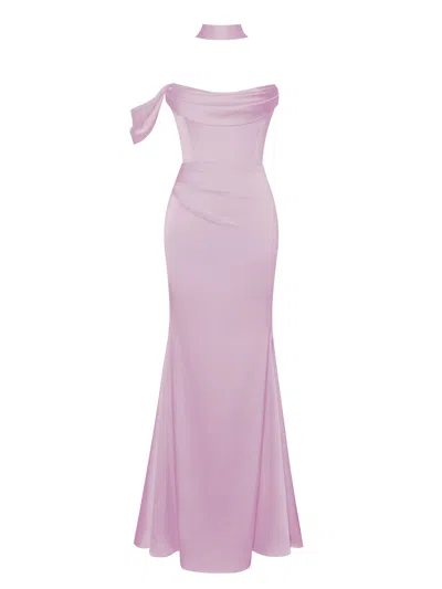 Miss Circle New York Women's Pink / Purple Ivona Mauve Halter Neck Double Duchess Satin Gown