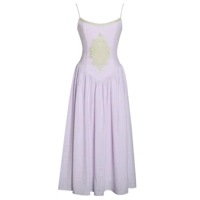 Miss Circle New York Women's Purple Jaclyn Lavender Lace Trim Cutout Seersucker Midi Dress