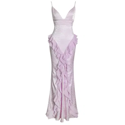 Miss Circle New York Women's Purple Paolina Taro Pink Jacquard Ruffle Mermaid Maxi Dress