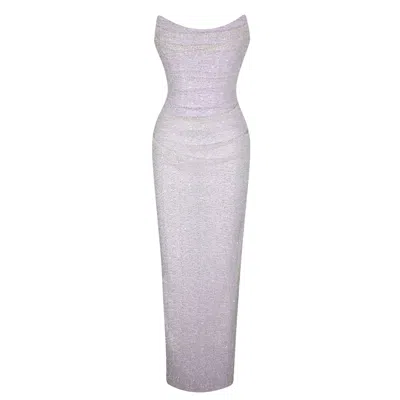 Miss Circle New York Women's Purple Raylee Lilac Beaded Mesh Strapless Sheath Maxi Dress