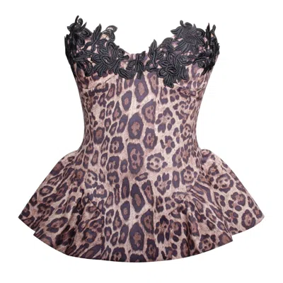 Miss Circle New York Women's Qiara Cheetah Print Peplum Top With Lace Trim In Black