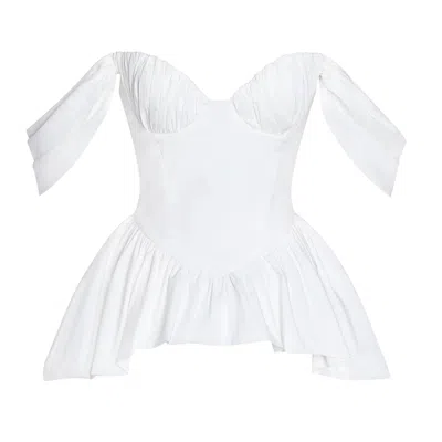 Miss Circle New York Women's Qistina White Off-shoulder Bubble Hem Peplum Cotton Top