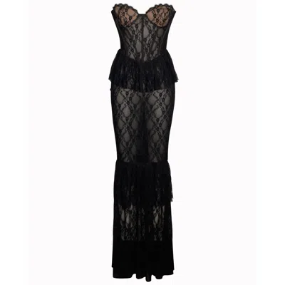 Miss Circle New York Women's Quennell Black Lace Corset Maxi Dress