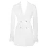 Miss Circle New York Women's Quilla White Feather Crystal Sleeve Backless Blazer Dress