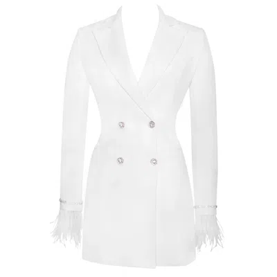 Miss Circle New York Women's Quilla White Feather Crystal Sleeve Backless Blazer Dress