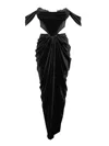 Miss Circle New York Women's Quintessa Black Lace Velvet Corset Off Shoulder Gown