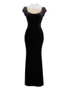 Miss Circle New York Women's Rachael Black Velvet Pearl Embellished Gown In Black