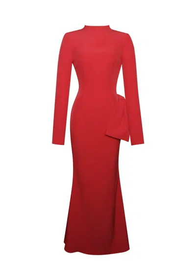 Miss Circle New York Women's Radha Red Backless Longsleeve Maxi Dress With Bow