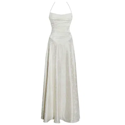 Miss Circle New York Women's Raegan Pearl White Jacquard Rouched Maxi Dress