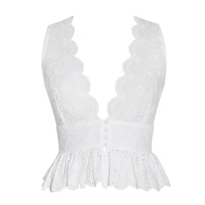 Miss Circle New York Women's Raia White Eyelet Wave Trim Crop Vest Top