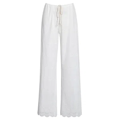 Miss Circle New York Women's Raina White Cotton Eyelet Straight Pants