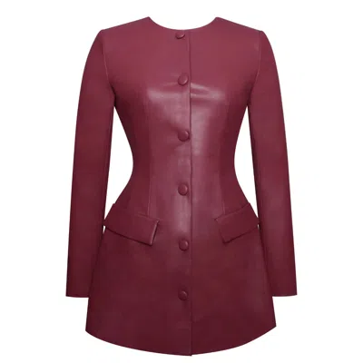 Miss Circle New York Women's Red Baila Burgundy Vegan Leather Blazer Mini Dress