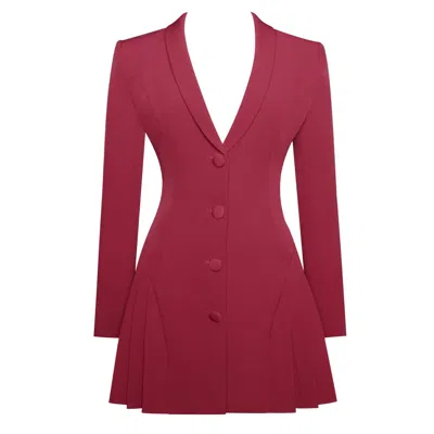 Miss Circle New York Women's Red Delia Burgundy Blazer Dress With Pleated Detail