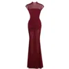 Miss Circle New York Women's Red Fabienne Burgundy Mesh Cap Sleeve Mermaid Gown In Red