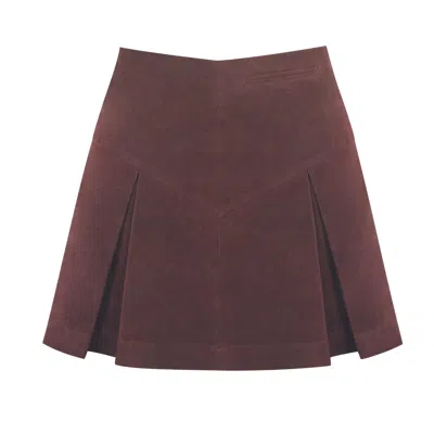 Miss Circle New York Women's Red Faryn Mahogany Vegan Suede Pleated A-line Mini Skirt