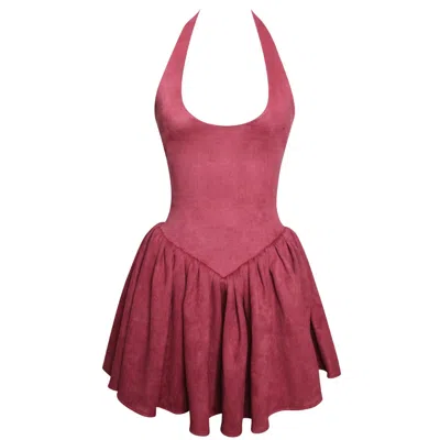 Miss Circle New York Women's Red Hadara Burgundy Suede Halter Mini Full Dress