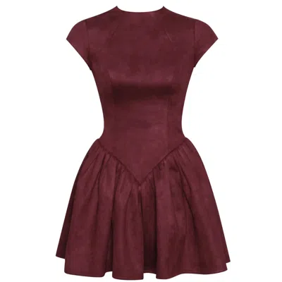 Miss Circle New York Women's Red Jacqueline Backless Burgundy Mini Puffy Suede Dress