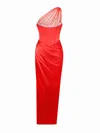 Miss Circle New York Women's Red Lora Scarlet Crystal Embellished Mesh Satin Corset Gown