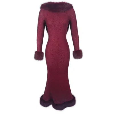 Miss Circle New York Women's Red Mellie Burgundy Regular-length Rhinestone Mesh Low Back Mermaid Gown