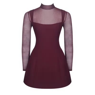 Miss Circle New York Women's Red Natasha Burgundy Faux Two-piece Turtleneck Mini Dress