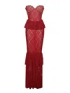 Miss Circle New York Women's Red Quennell Burgundy Lace Corset Maxi Dress