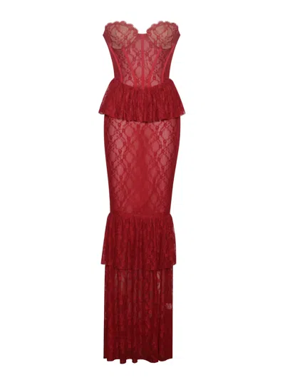 Miss Circle New York Women's Red Quennell Burgundy Lace Corset Maxi Dress