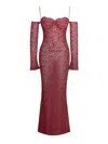 Miss Circle New York Women's Red Udaya Burgundy Lace Long Sleeve Maxi Dress