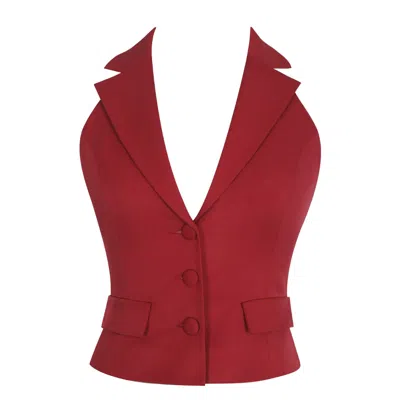Miss Circle New York Women's Red Ursella Crimson Halter Single-breasted Lapel Top