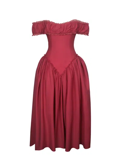 Miss Circle New York Women's Red Xavy Crimson Off-shoulder Corset Midi Dress
