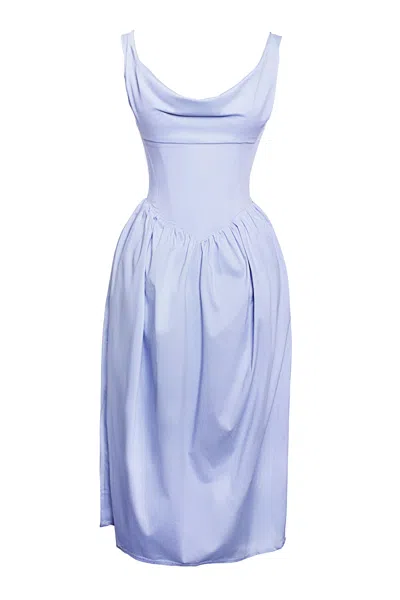 Miss Circle New York Women's Reina Blue Drop Waist Corset Midi Dress