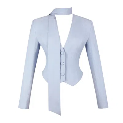 Miss Circle New York Women's Renley Sky Blue Pinstripe Peplum Blazer