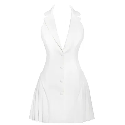 Miss Circle New York Women's Reyna White Backless Pleated Mini Blazer Dress