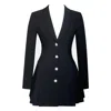 Miss Circle New York Women's Ria Black Blazer Mini Dress With Crystal Button & Pleated Detail In Black