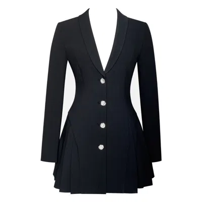 Miss Circle New York Women's Ria Black Blazer Mini Dress With Crystal Button & Pleated Detail
