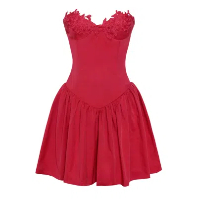 Miss Circle New York Women's Sacha Red Lace Drop Waist Corset Puffy Mini Dress