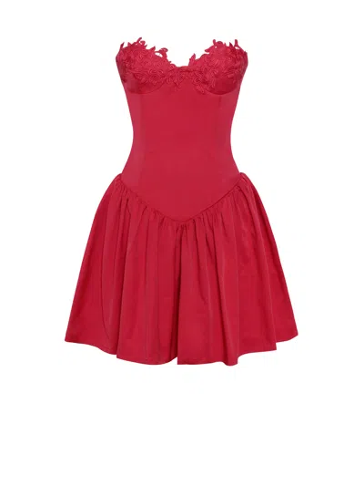Miss Circle New York Women's Sacha Red Lace Drop Waist Corset Puffy Strapless Mini Dress