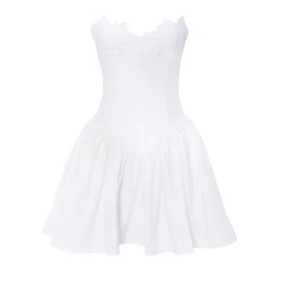 Miss Circle New York Women's Sacha White Lace Drop Waist Corset Puffy Mini Dress