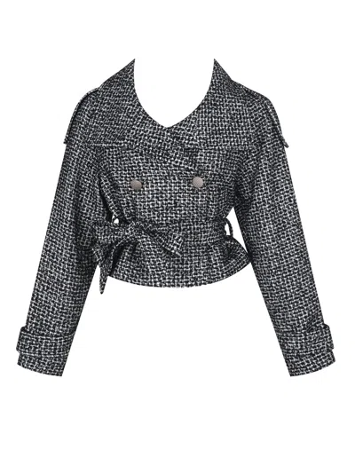 Miss Circle New York Women's Sadie Black & White Tweed High Collar Belted Mini Jacket In Multi