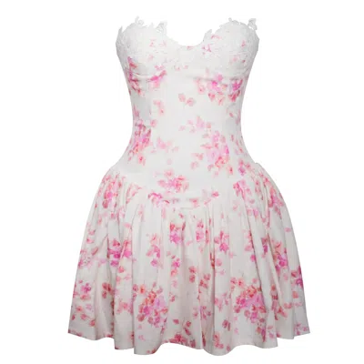 Miss Circle New York Women's Samara Floral Drop Waist Linen Corset Puffy Mini Dress