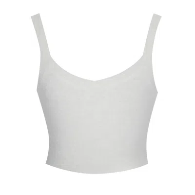 Miss Circle New York Women's Selene White Wool-blend Ribbed Knit V-neck Top
