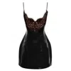 Miss Circle New York Women's Shelby Black Vegan Leather With Lace Mini Dress In Black