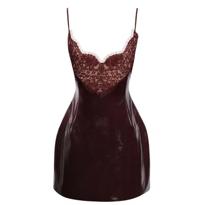 Miss Circle New York Women's Shelby Dark Brown Vegan Leather With Lace Mini Dress